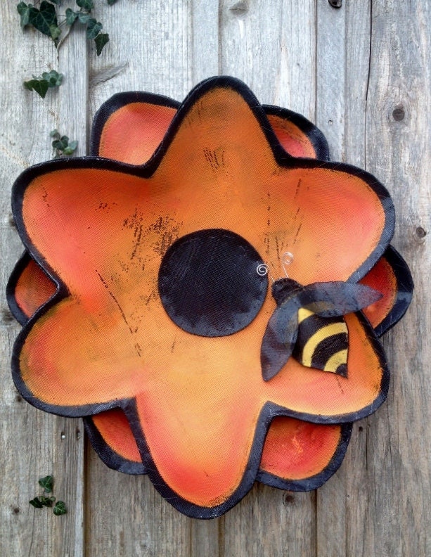 Large Orange Flower with Bumble Bee Door Hanger Wreath