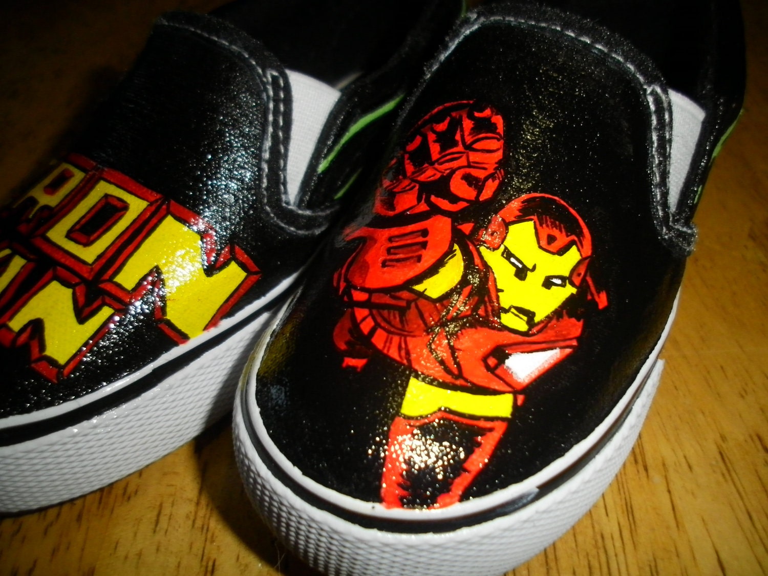 Little Dudes Iron Man slip on shoes - Made to order, fully customizable Arch Reactor Arc Red Yellow Green