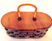 50s Box Purse with Orange Handle//Mid Century Box Purse