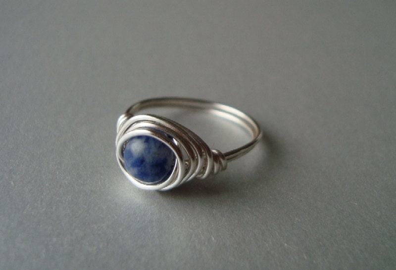 Self Esteem, Creativity, Metabolism - Sodalite Ring - Wire Wrapped - Reiki Charged Chakra Jewelry - Blue Stone - Sterling Upgrade Available