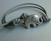 Elephant Wrap Bracelet - Gray - Charm Bracelet - Single 1x Wrap - Arm Party - Womens Leather Bracelet