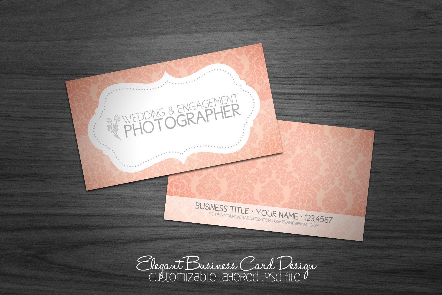 Simple Elegant Business Card design/template - wedding, lifestyle, engagement photographer - victorian, demask minimal