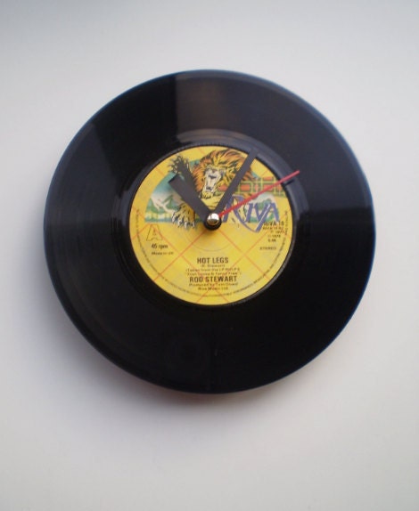 Retro Wall Clock, VInyl Record 7 Inch SIngle, Rod Stewart (Hot Legs)