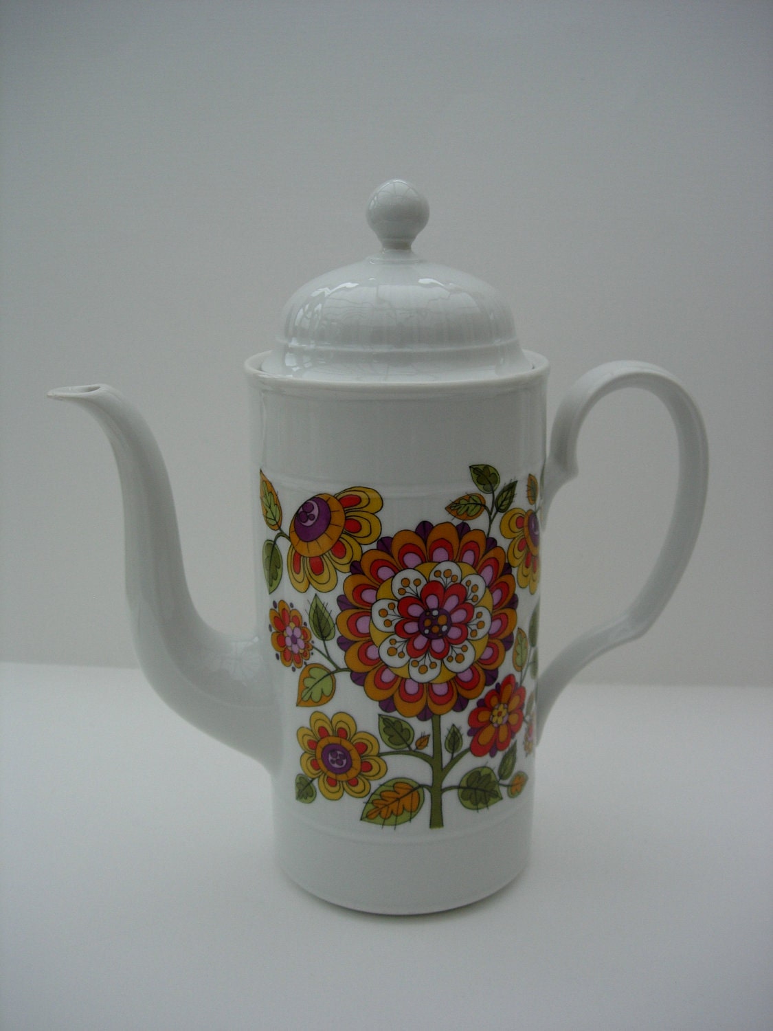 Retro Fabulous Flower Power Coffee Pot Yellow Purple Orange