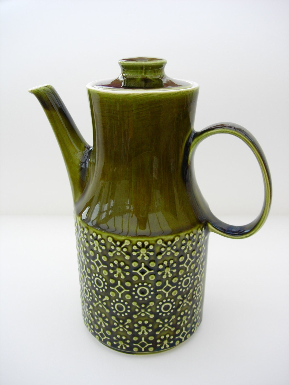 Retro Deep Green Coffee Pot 1970s Ceramic Embossed Patttern
