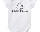 Mischief Managed Inspired By Harry Potter Cute Baby Humor FunnyOnesie/Creeper/Bodysuit Size 3, 6, 12, 18, 24 Months Color White