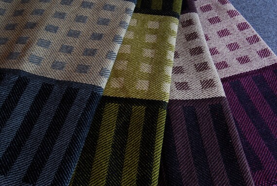 Tea Towel- Squares & Stripes Handwoven Cotton/Linen- Eggplant