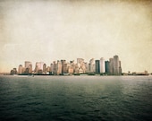 Manhattan cityscape photo, New York City skyscrapers, NYC Lower Manhattan, urban art, brown beige shabby chic urban decor