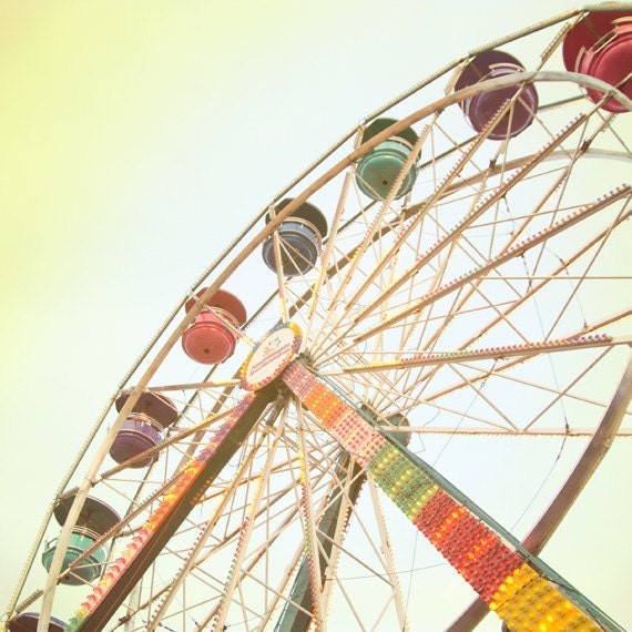 Ferris Wheel photo whimsical carnival photo nursery decor for girls beige peach golden yellow pastel pink teal purple