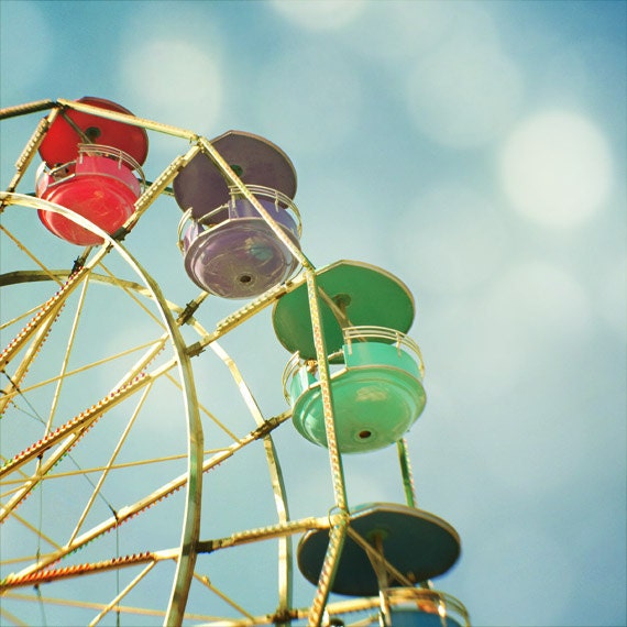 Ferris wheel photo, carnival photo, whimsical pastel nursery decor, light blue pink purple teal, dreamy art for boys for girls