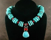 Turquoise Necklace - Ethnic Jewelry - Beadwork - Beaded Necklace - Coral and Turquoise - Choker Necklace - Statement Necklace