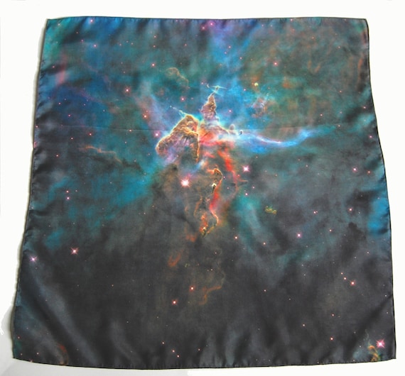 SALE 20% OFF Galaxy Nebula Print Silk "Pillar of Stars" Cosmic Square Scarf