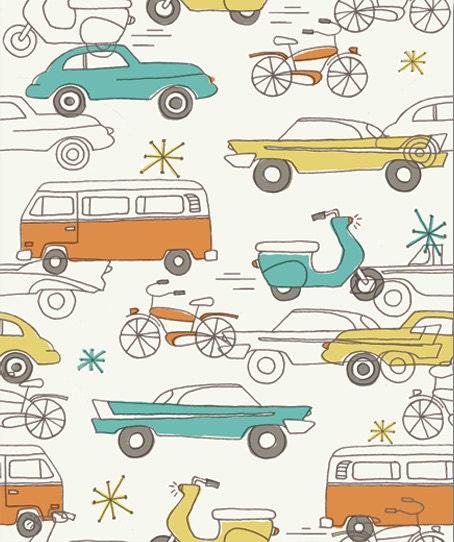END OF BOLT, 32 inches, Cars Natural, Monaluna Circa 52 for Birch Fabrics, Organic Fabric