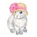 Rabbit art, watercolor rabbit painting, white rabbit, rabbit print, pink ribbon, straw hat, alice in wonderland - 8X10