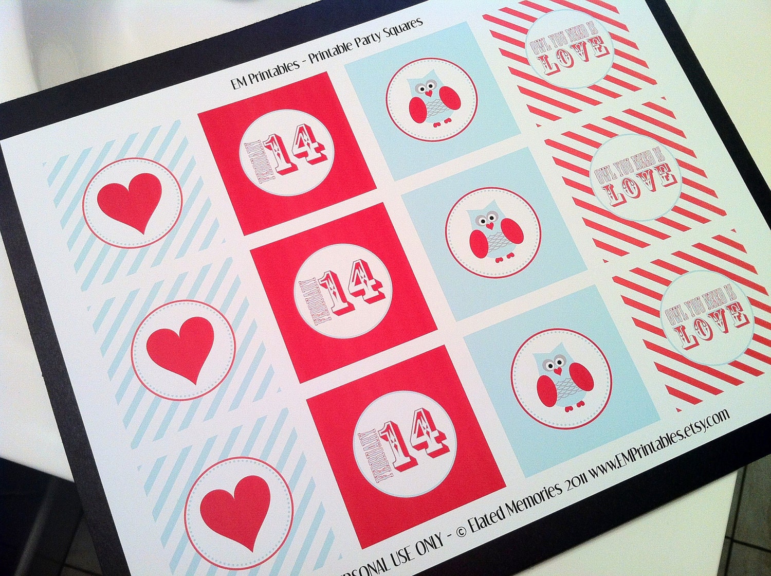 INSTANT DOWNLOAD: Owl Valentine DIY Printable Party Squares