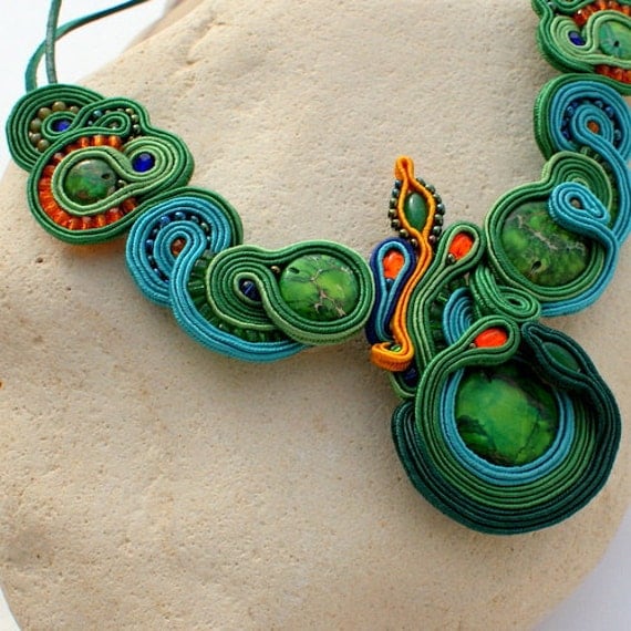 Beautiful green turquise soutache necklace CURACAO