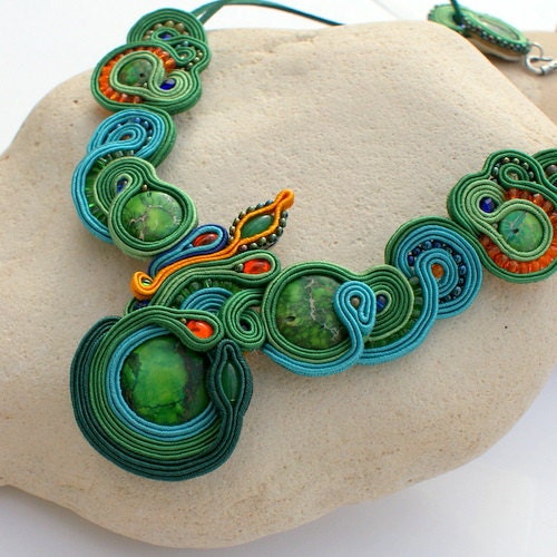 Beautiful green turquise soutache necklace CURACAO