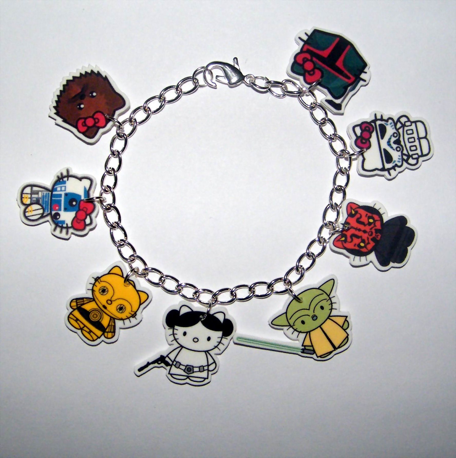 Hello Kitty Star Wars Bracelet Yoda, CP30 R2D2 Princes Leia Boba Fett, Storm Trooper Maul Jewlery