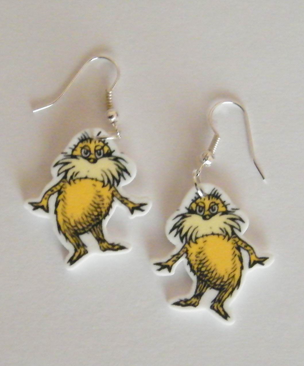 Dr Suess Inspired from The Lorax Story  book, Lorax  Earrings Dr Seuss