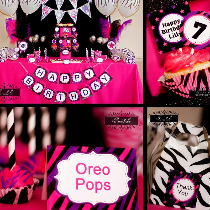 ROCK STAR Party - Girls Birthday Party - Zebra Party - PRINTABLE Personalized Party Package - Rockstar Birthday Il_570xn