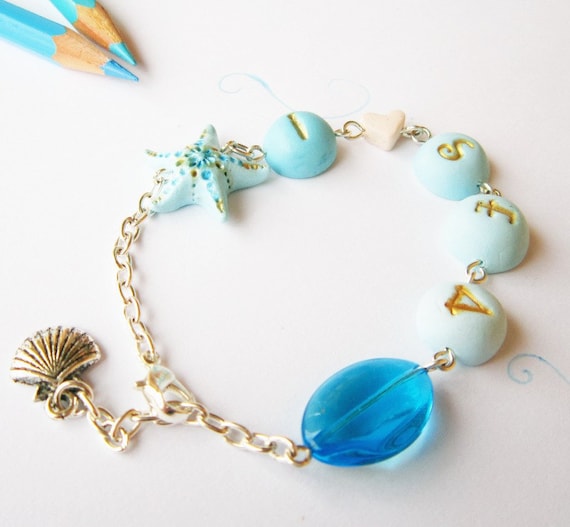 Mermaid bracelet, Sea Bracelet, Turquoise ombre, Words bracelet, I love sea, Turquoise  and gold, Starfish bracelet