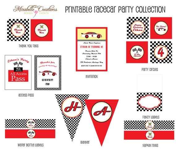 PRINTABLE PARTY COLLECTION -- Race Car Collection -- Mirabelle Creations Il_570xn