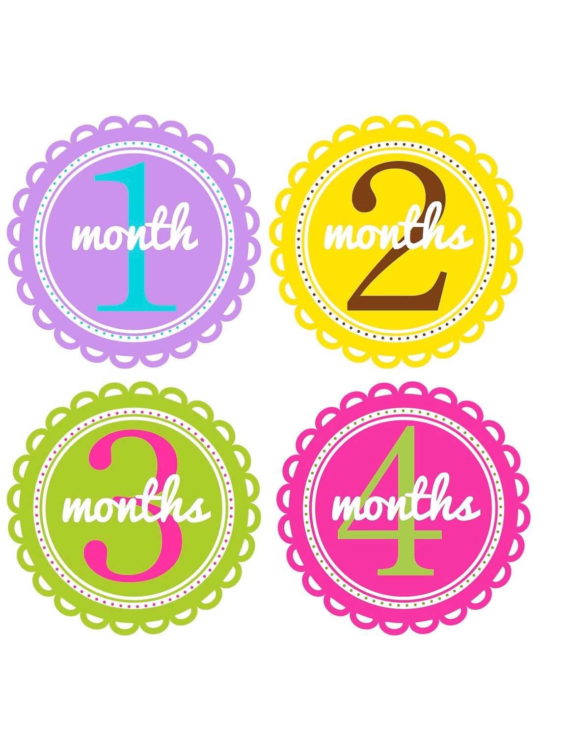 Monthly Onesie Stickers or New Mom and Baby Girl...Purple, Yellow, Green and Bright Pink...Favorite Baby Shower Gift