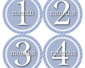 Baby Boy Monthly Onesie Stickers in Blue Pinstripes....Favorite Baby Shower Gift for New Mom and Baby Boy...Month Onesie Stickers