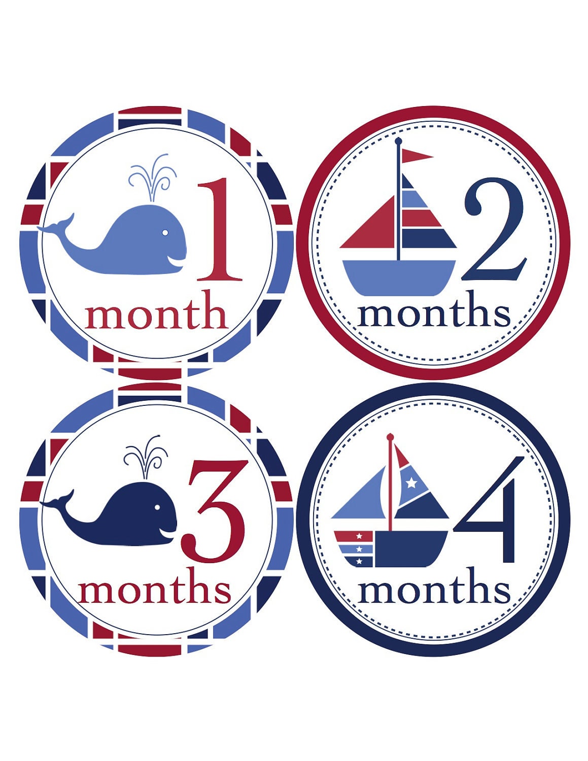 Baby Nautical Onesie Stickers...Sailboats and Whales...Perfect Baby Shower Gift for New Moms... Monthly Stickers