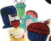 Mini Notecard w/ Dessert Inspired Cupcake & Cake Pick Set-cake topper, chalkboard, banner, birthday party, wedding, paper goods, baking