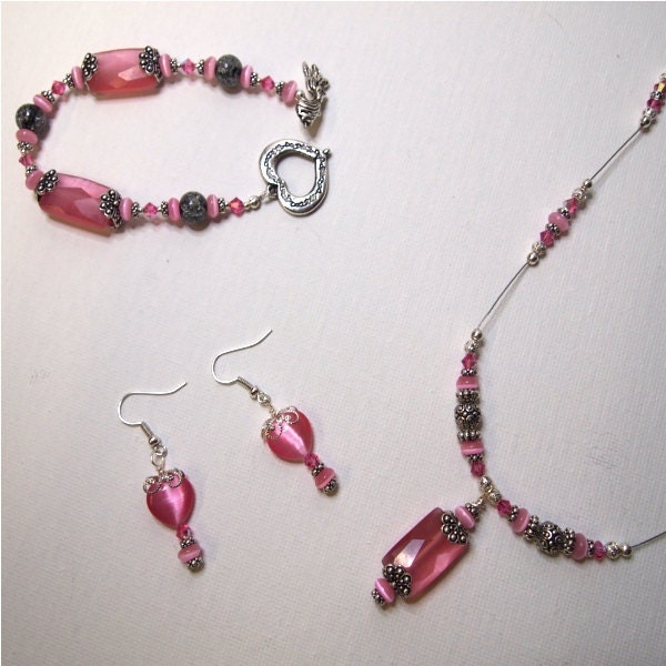 Pink Catseye Beaded Set