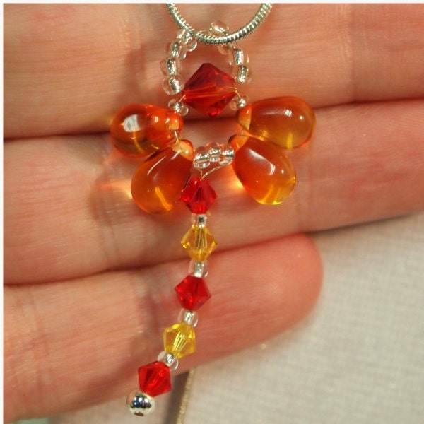 Dragonfly Necklace in Fire Opal