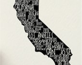 SALE a word about CALIFORNIA, Sacramento, Los Angeles USA 8 x 10 digital print design art - custom