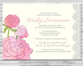 Peonies Flower Bridal Shower Invitation - customized 5x7 printable - romantic flower print bridal shower invites peonies