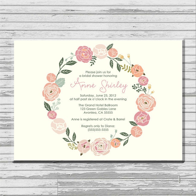 Pastel Flower Bridal Shower Invitation - customized 5x7 printable - romantic flower print bridal shower invites