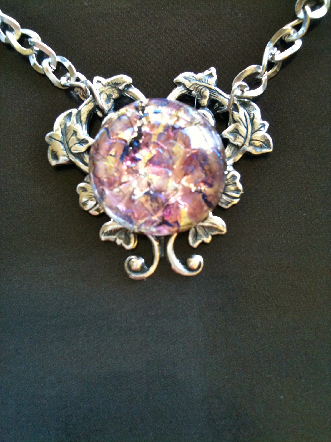 Mexican  Dragon Breath Fire opal necklace in pink