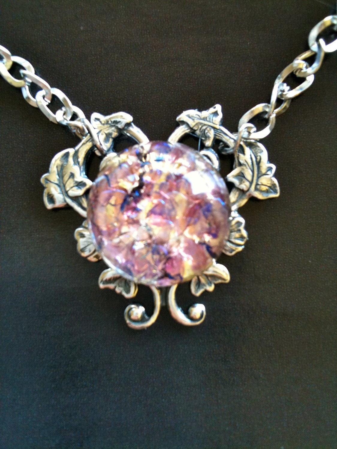 Mexican  Dragon Breath Fire opal necklace in pink