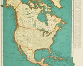 Vintage Map North America United States Original 1935