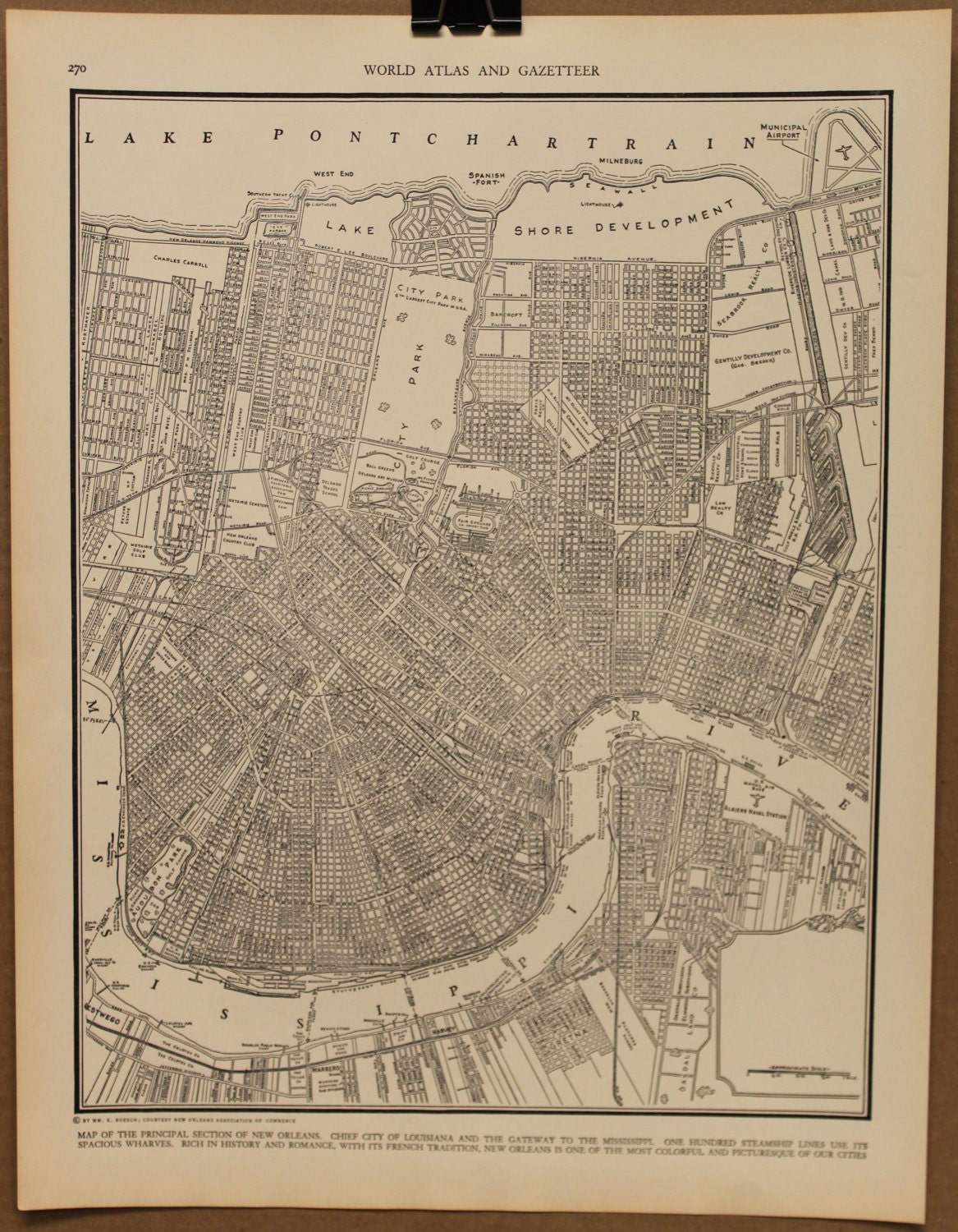 Vintage Map of New Orleans Original 1935