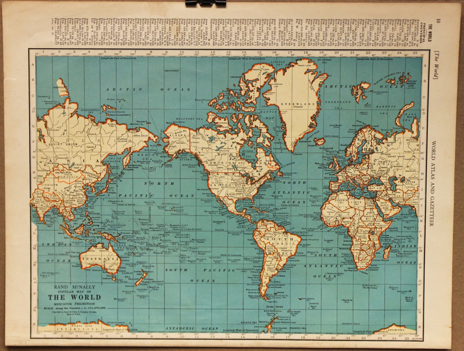 Vintage Map World Globe Earth Original 1935