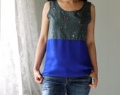 SALE // silk top.  dip dyed, hand painted.  celestial glitter.