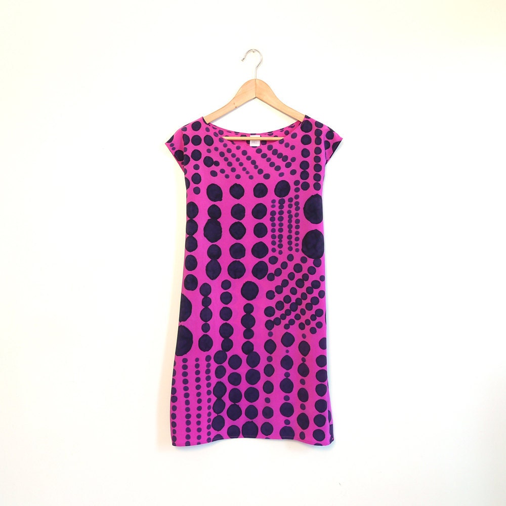 Hand painted silk mini dress. PATCHWORK DOTS in Petal. made to order dress