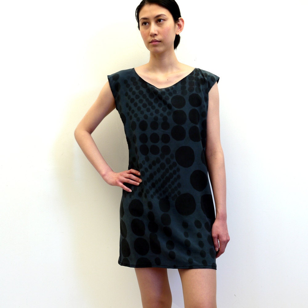 silk hand painted mini dress. PATCH WORK DOTS. made to order.