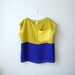 Hand dyed Silk top. Chartreuse, blue and yellow color block Tee - Custom sizing.
