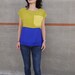 Hand dyed Silk top. Chartreuse, blue and yellow color block Tee - Custom sizing.