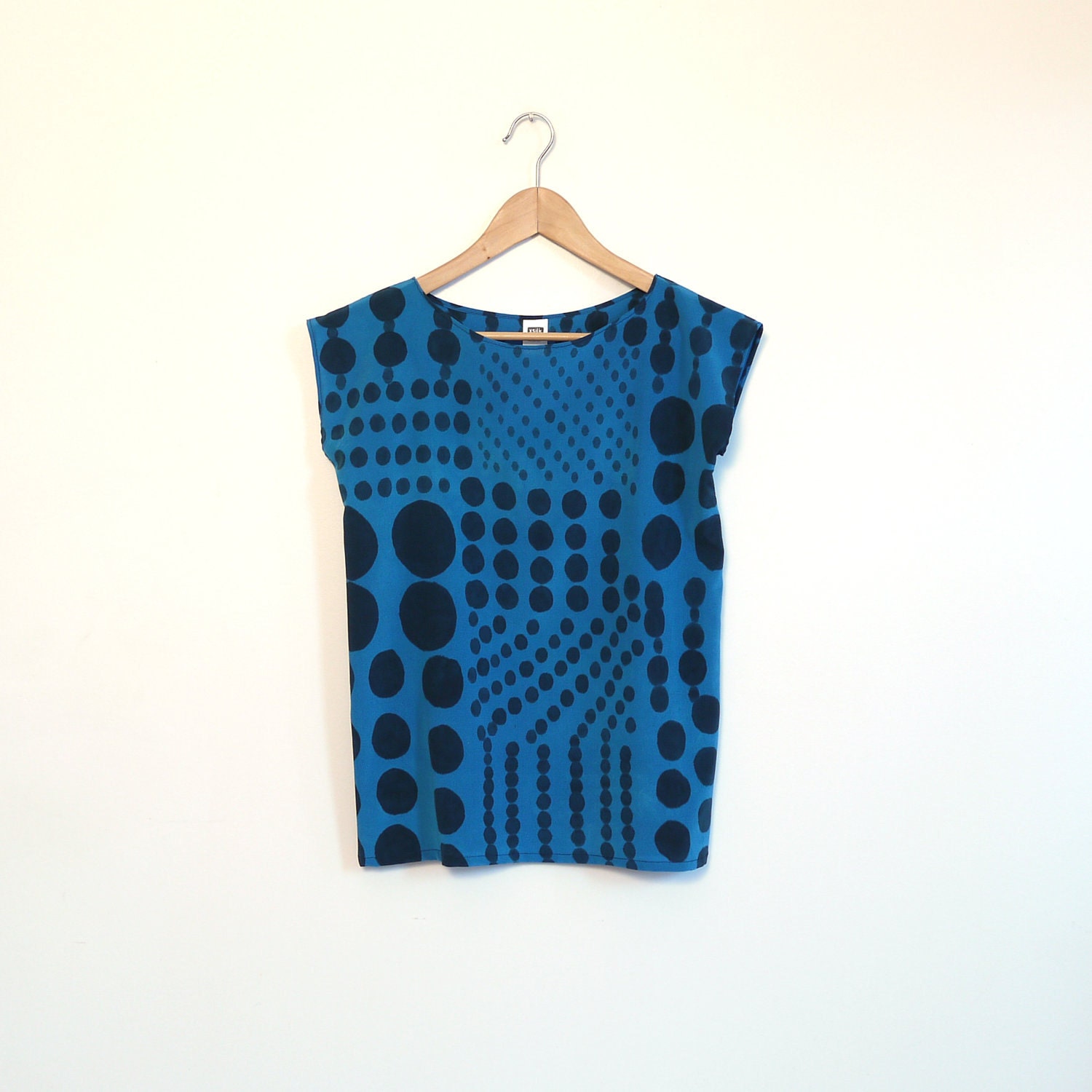 Blue Patch work Dots // hand painted silk shirt