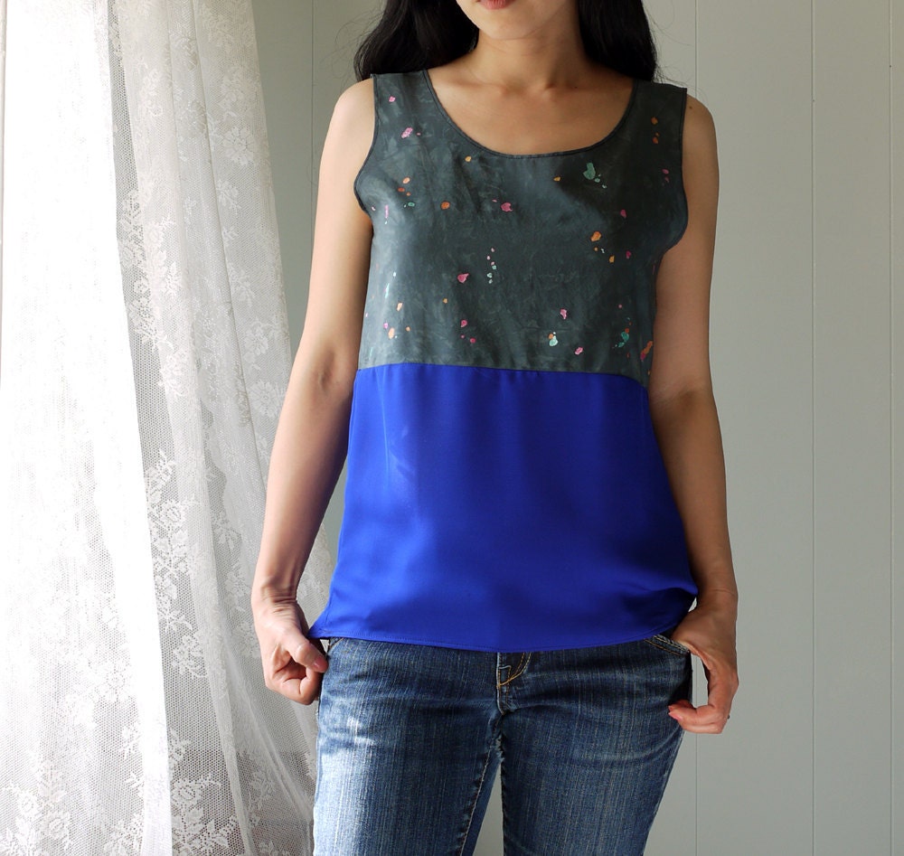 SALE // silk top. dip dyed, hand painted. celestial glitter.