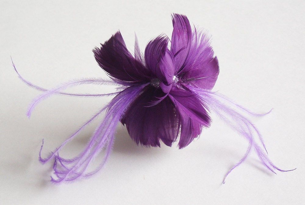 Bridal Feather Flower - Purple Feather Flower -  Purple Feather Fascinator - Feather Flower Fascinator
