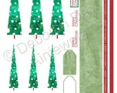 SALE 1 x Christmas tree, tags, ribbons, greetings embellisment sheet for cardmaking, scrapbooking and paper crafts. Download & print jpg.