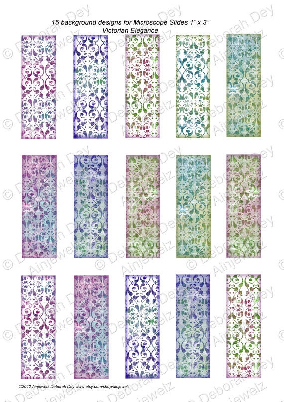 Collage sheet for microscope glass slide backgrounds - 1x3 inch - altered art vintage ephemera Victorian Elegance - Digital Download